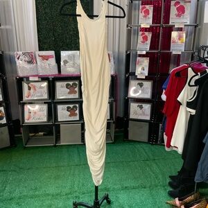 Fashion Nova Cream Ruched Tank Midi Dress